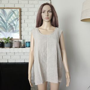 Flax Linen Top Beige Women's Sleeveless Oversized Loose Fit